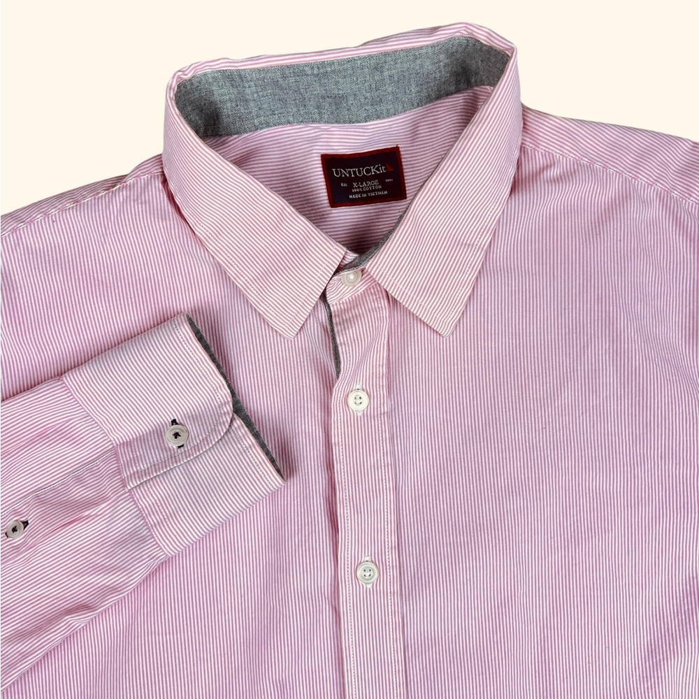 UNTUCKit Dress Shirt‎ Mens XL Pink 100% Cotton Striped Easter Spring Gray Cuff